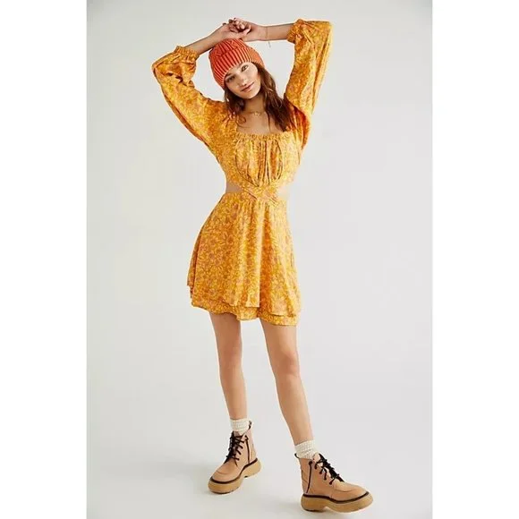 Free People Yellow Floral Mini Dress - Picture 2 of 9